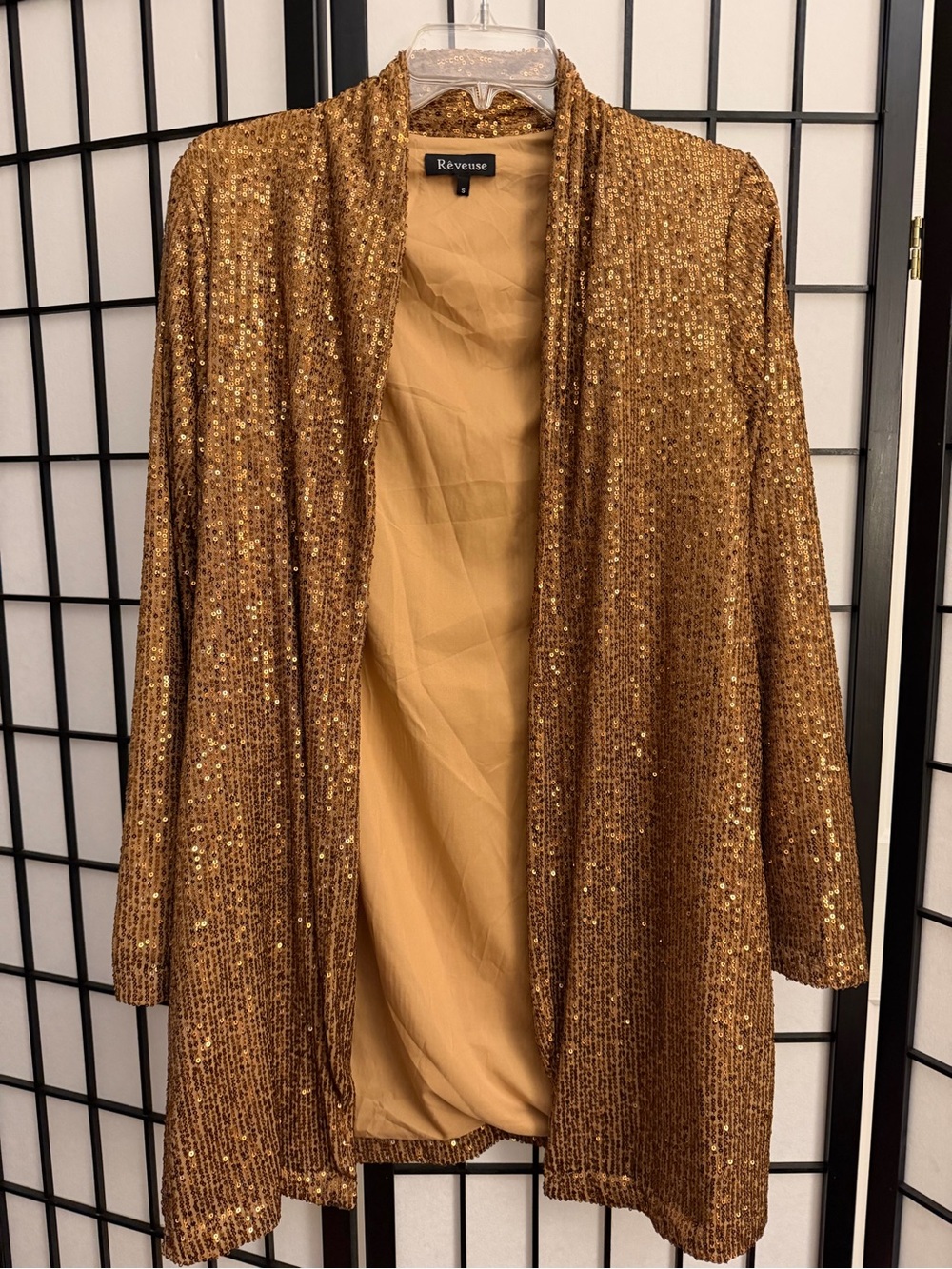 Women's Gold Sequin Open-Front Jacket